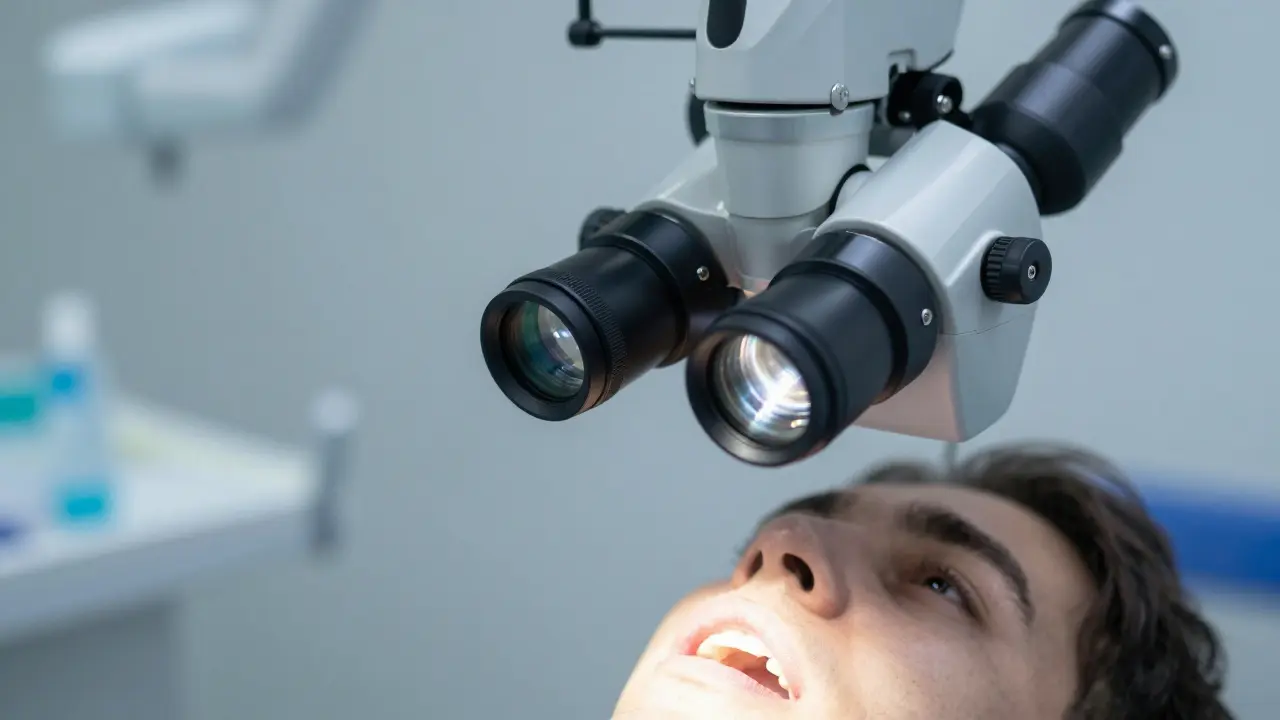 Operační mikroskop při precizní reendodoncii v zubní ordinaci