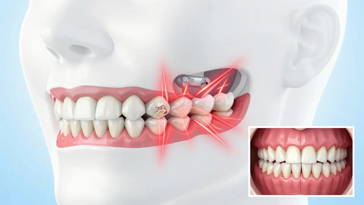 Anatomické znázornění tlaku na kloub čelisti