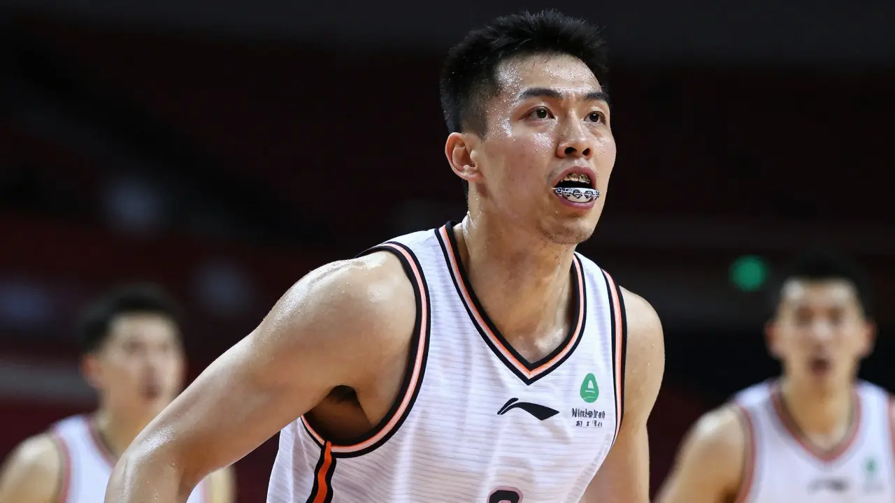 Basketbalista s chráničem zubů během hry