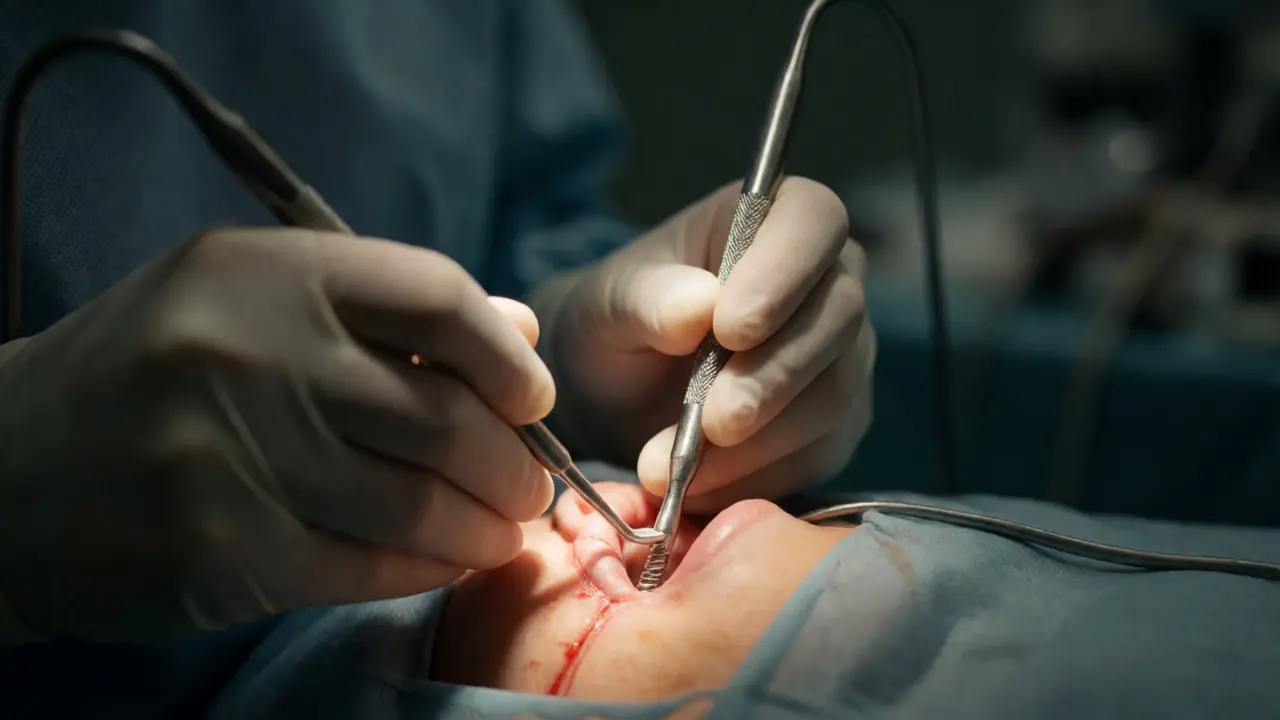 Chirurgické zavedení titanového zubního implantátu do kosti