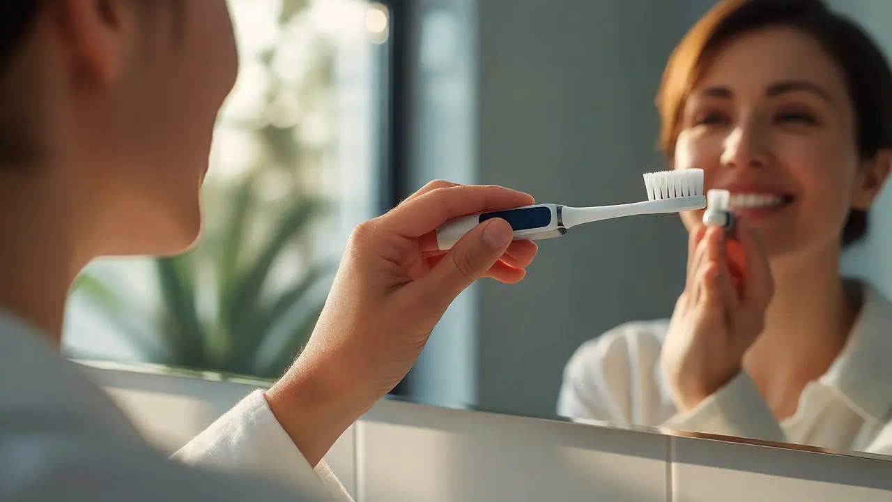 Jemné čištění zubů ergonomickým kartáčkem Curaprox v koupelně