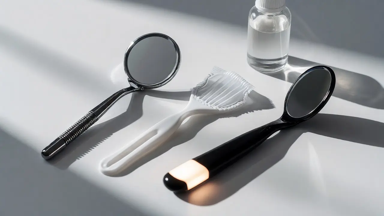 Porovnání kovového, plastového a LED dentálního zrcátka