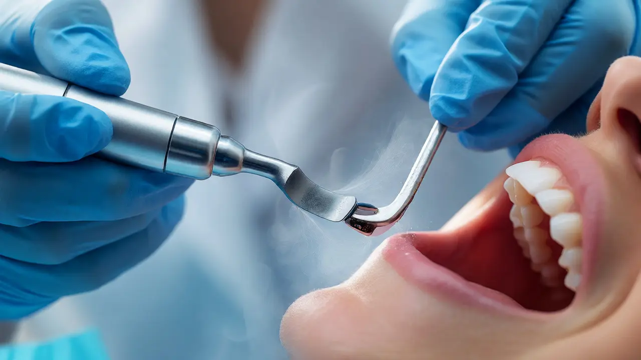 Odstranění zubního kamene ultrazvukovou čističkou u hygienistky