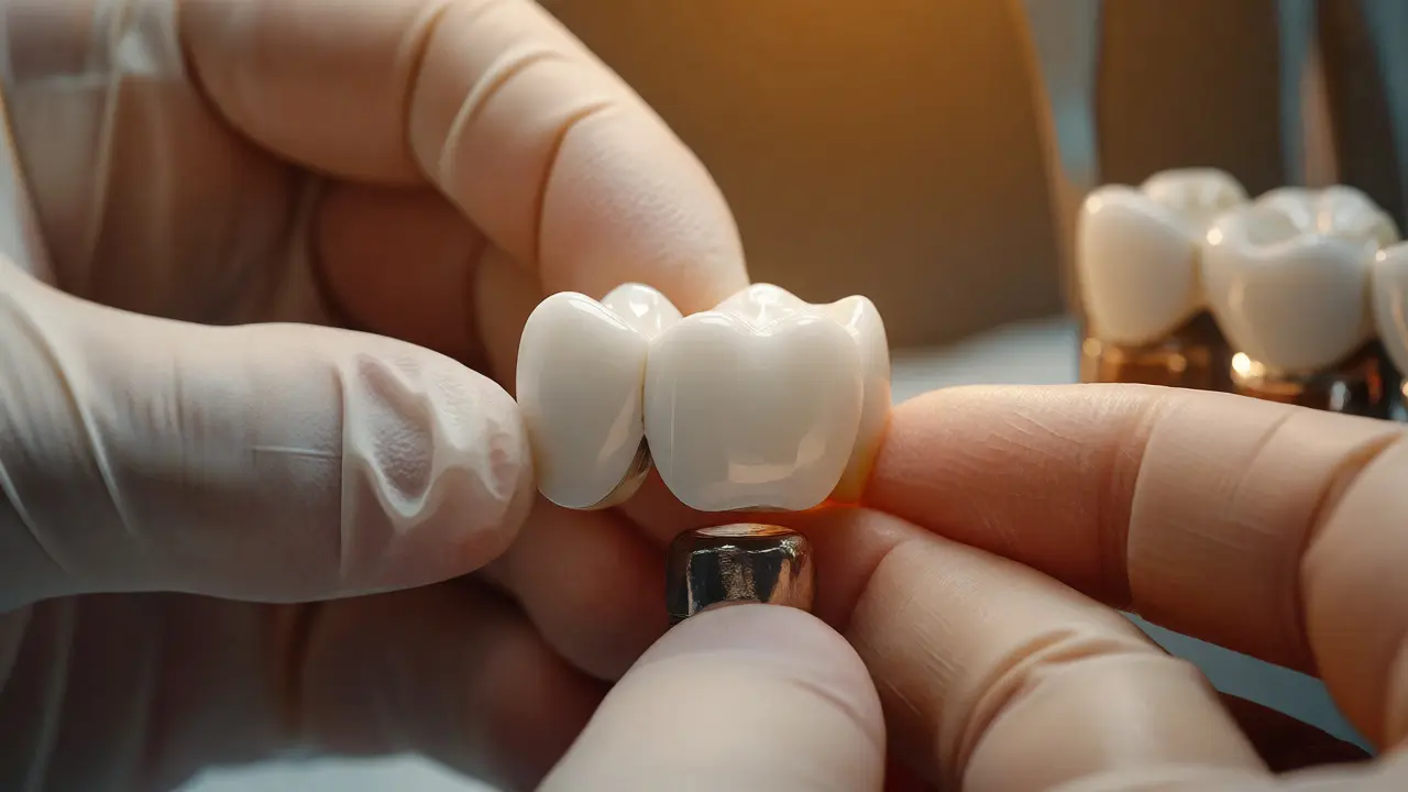 Umístění finální keramické korunky na zubní implantát